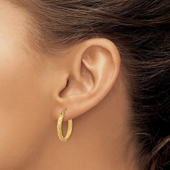 14k Yellow Gold Polished & Satin Diamond-cut Hoop Earring 20.44 L x 19.86 mm W